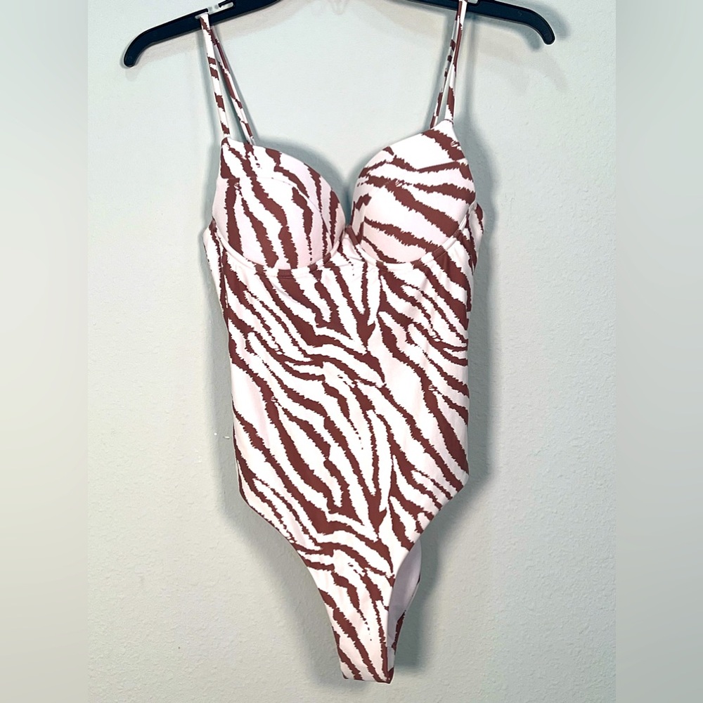 Brown and White Animal Print Bathing Suit